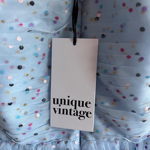 UNIQUE VINTAGE  Light Blue & Confetti Dots Garden State Swing Dress BNWT - Picture 6 of 8